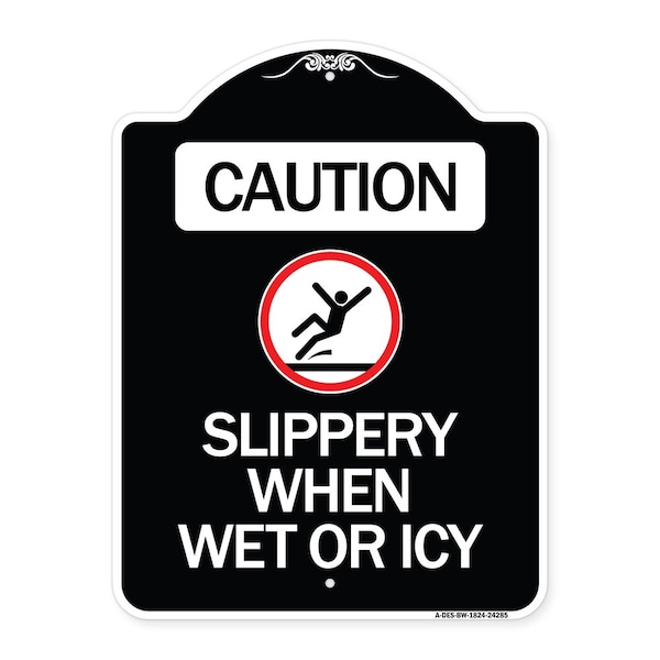 Caution Slippery When Wet or Icy W/ Graphic Heavy-Gauge Aluminum Sign, 24" H, BW-1824-24285